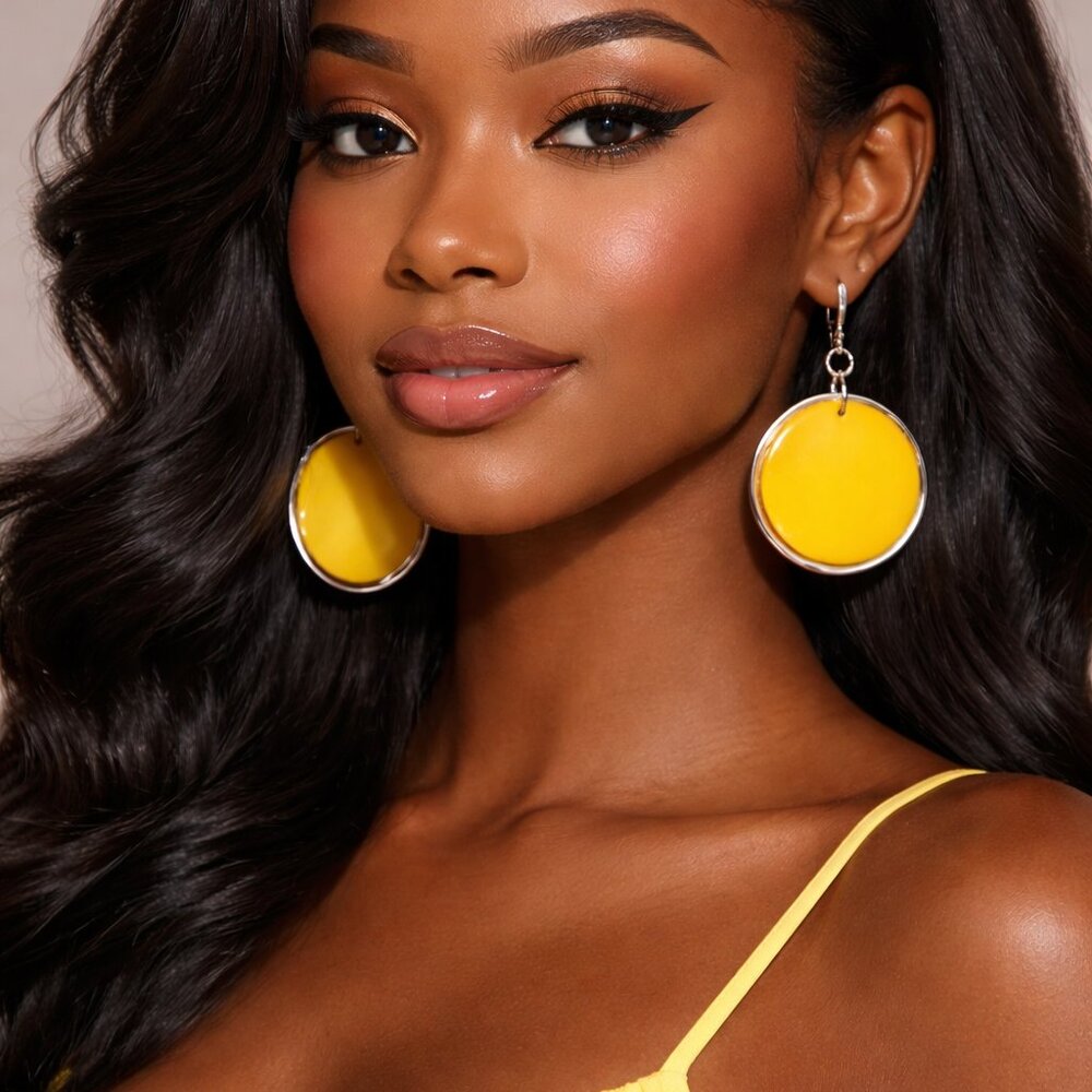 MixIt Yellow and Silver Tone Hook Earrings